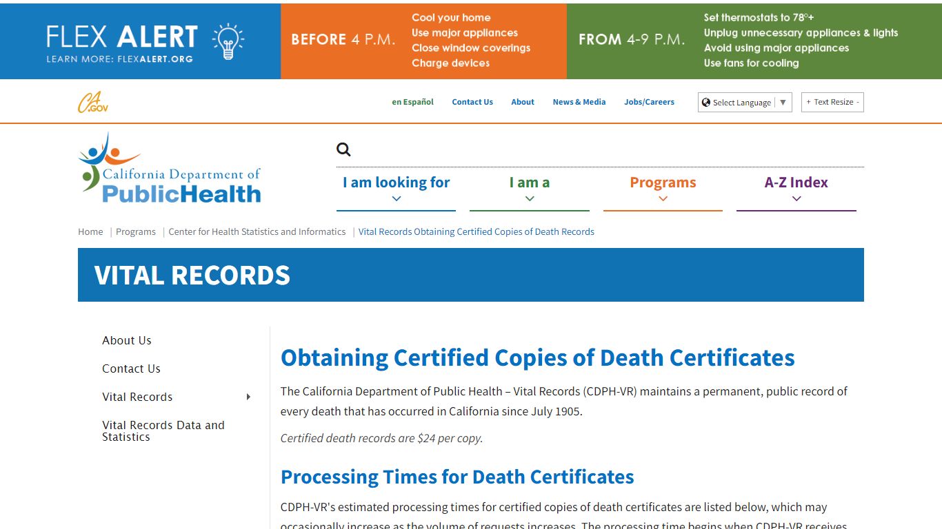 Vital Records Obtaining Certified Copies of Death Records - California